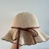 Novo chapéu de sol de verão com laço de strass, aba larga, com babados, respirável, para uso externo, chapéu protetor solar, para o rosto, chapéu pequeno de pescador