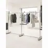 Estante de exhibición plateado, perchero de piso de acero inoxidable engrosado para tiendas de ropa, estante de exhibición tipo isla para tiendas de ropa de hombre y mujer