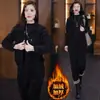 Moda estilo estrangeiro cardigan versátil casual terno feminino 2024 outono e inverno forrado de lã grosso novo casaco conjunto de duas peças