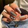 Celebridad de Internet Nuevo Color Café Marrón Tablero de Ajedrez Arte de Uñas Estilo Creativo Puro Lujo Ligero Blanco Estilo ins Estilo Avanzado Paquete de 24 Piezas