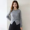 Elegante y única capa base de cachemira para mujer, con cuello redondo, diseño de jersey, abertura en el dobladillo, cintura ajustada y mangas largas.