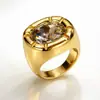 Anillo Geométrico Redondo de Acero de Titanio y Circonita Estilo Ins Europeo y Americano, Joyería para Mujer Moderna y de Alta Gama en Oro de 18K, Resistente al Agua y que No se Desvanece