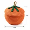 Cesta de Almacenamiento de Cuerda de Algodón Juguetona, Cesta Tejida Naranja con Tapa para Decoración del Hogar de Halloween y Otoño