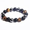 Lançamento de Novo Produto Pulseira Masculina Europeia e Americana de 12mm de Pedra Olho de Tigre Pulseira de Obsidiana Imitada de Mina de Ferro Vermelha Joias Feitas à Mão Transfronteiriças
