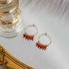 Pendientes de alta gama estilo retro chino con cuentas rojas, pendientes para mujer, temperamento, color dorado rojo antiguo, pendientes para vestido chino cheongsam, mujer