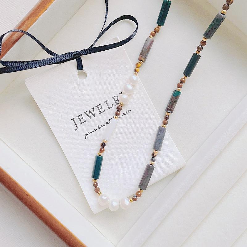 秋冬咖色美拉德天然石项链 (1)