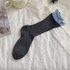Calcetines grises de verano para mujer, finos, de algodón, de longitud media, con doble Rakou, empalmados en color, medias japonesas colgantes de malla apilada.