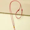 Fio Fino para Colar, Corda para Pendurar Pingente, Cordão de Couro Encerado, Corrente para Clavícula Unissex, Cordão com Pingente de Jade e Cera de Abelha, Ajustável em Vermelho e Preto