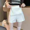 Saia Curta Branca Estilo Terno para Mulheres Baixas, Verão Cintura Alta Design Emagrecedor, Saia Calça Evasê com Fenda Anti-Exposição
