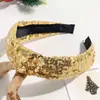 Faixa de Cabeça Elegante Brilhante Europeia e Americana com Aba Larga e Nó para Festa Simples Cor Pura Faixa de Cabeça de Natal Acessório para Cabelo para Sair para Mulheres