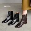 Primeira Camada Couro de Cordeiro~Botas Curtas Simples Quadradas com Zíper Lateral 2026 Novidades de Inverno Fáceis de Usar Confortáveis Botas da Moda