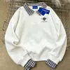 Sudadera Informal de Patchwork Falso de Dos Piezas sin Capucha para Mujer 2025 Otoño/Invierno Holgada Casual Estilo Coreano Moda High Street