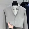 Camisa Casual Yingao Nova Primavera e Outono Masculina Manga Longa Mistura Cor Sólida Roupa de Trabalho Camisa Masculina de Algodão Modal