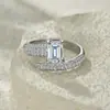 Anillo cepillado con patrón de estrella de galaxia transfronterizo, plata S925, moda, anillo pequeño cuadrado con corte esmeralda de moissanita para mujer