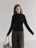 Camiseta básica de cuello medio alto negro para mujer, cuello alto de principios de otoño, capa interior de cuello medio, nuevo top ajustado 2026, estilo fino