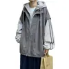 Ropa de calle de estilo retro americano falso para comercio exterior, sudaderas de moda, conjunto de dos piezas con chaqueta de trabajo con capucha a rayas para hombre, para primavera y otoño