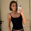 Nuevo Top Camisola de Mujer a la Moda Estilo Ins Europeo y Americano, Color Sólido, Cuello en U, Corte Ajustado Adelgazante