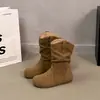 Botas de Tornozelo Plissadas Retrô Maillard Femininas 2026 Outono Novo Casuais Emagrecimento Bico Redondo Cano Curto Salto Escondido Plataforma