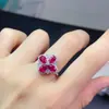 Anel Ruby Recém-Cortado Cristal Super Limpo Explosão Colorida Pedra Principal 4*6Mm Prata S925 Inlay de Precisão