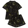 Fabricante de Conjunto de Pijama Cardigan Preto de Seda Leite Transfronteiriço Europeu e Americano para Mulheres, Shorts de Manga Curta, Roupa de Casa Casual Respirável