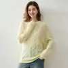 Suéter de punto jacquard trenzado de cuello redondo estilo perezoso para mujer, manga larga, holgado, suave y pegajoso, versátil, jersey base de punto