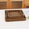 Cesta de fruta tejida de imitación de ratán tejida a mano cesta de almacenamiento de snacks para supermercado marco para frutas y verduras cesta de pan bandeja rectangular