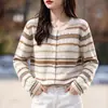 Cardigã de tricô com gola redonda, imitação fina de lã, para comércio exterior transfronteiriço, jaqueta top jacquard vazada de manga longa outono e inverno 2026 para mulheres