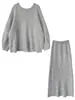 Lushi Suéter Perezoso Cálido de Otoño e Invierno Coreano con Botones en la Espalda + Falda Nuevo Traje Suave para Mujer Ss818