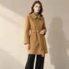 Casaco de Cashmere Huang Yuxiang Casaco de Lã Dupla Face para Mulheres Baixas, Casaco de Botão Único, Lã Pura 2026 Casaco Feminino Outono e Inverno
