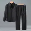 Camisa de Lino Puro de Manga Larga Primavera y Otoño para Hombre Commute Casual Todo Material de Lino Camisa Transpirable Top Estilo Chino