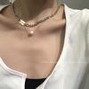 Collar nuevo hip hop japonés y coreano de acero de titanio rectangular con letras colgante de doble perla collar cadena clavícula