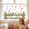 Decoração Transfronteiriça de Pássaro em Aquarela, Cerca, Janela com Flores, Porta de Vidro, Adesivo Eletrostático para Vidro, Visível dos Dois Lados