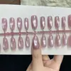30 Peças de Pontas de Unha Uva Roxa, Design Olho de Gato de Amêndoa de Comprimento Médio de Alta Qualidade, Unhas Usáveis Pré-Fabricadas de Tamanho Completo
