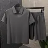 Roupa Esportiva de Linho Tencel Terno Masculino Verão Nova Moda Casual Respirável Terno Masculino Manga Curta Shorts para Homem