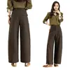 Calça de Trabalho Feminina sob Medida Outono 2026, Perna Larga, Cintura Alta, Drapeada, Bolsos Grandes, Casual, Solta, Emagrecimento, Perna Reta