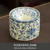 Cenicero Pequeño para Hogar y Oficina, Diseño Creativo con Tapa para Evitar que las Cenizas Vuele, Cerámica Vintage Horno Ru Azul y Blanco