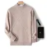 Suéter Masculino de Lã com Gola Redonda Semi-Alta, Caimento Solto, Pulôver Casual de Tricô de Lã para Negócios, Dropshipping Disponível