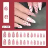 Estampa de Leopardo Rosa Blush Francês Glitter Laço Doce Versátil Estilo Europeu e Americano Unhas Usáveis Removíveis 24 Peças