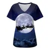 2024 Estação Independente de Comércio Exterior Outono e Inverno Novo Natal Digital Impressão 3D Gola V Bolso com Aba Calça Camiseta de Manga Curta Uniforme de Enfermagem Feminino