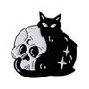 Broche de Desenho Animado Europeu e Americano Crânio Gato Preto Criativo Pequeno Animal Joias Estilo Punk Roupas Decorativas Distintivo de Liga