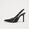 Zapatos de Tacón Alto con Tira Trasera y Punta Fina con Estampado de Piedra, Diseño de Nicho Europeo y Americano, Modernos, Elegantes, Lujo Ligero, Sandalias de Tacón de Aguja para el Trabajo
