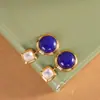 Brincos de Prata com Personalidade Estilo Moda Luxo Leve Prata S925 Incrustados Lápis Lazúli Malaquita Design de Nicho Brincos Redondos