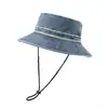 Sombrero de Pescador de Mezclilla Desgastada de Verano con Cordón para Mujer, Estilo Campamento al Aire Libre y Sombrero de Montañismo para Hombre, Sombrero de Protección Solar al Aire Libre