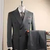 Terno Formal Masculino de Luxo com Lapela Notch, Lã Resistente a Amassados Risca de Giz, Terno para Noivo, Terno Masculino Texturizado de Três Peças