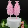 Decoración de Pastel para Hornear Fiestas Árbol de Navidad Rosa Creativo Corazón de Niña Rosa Estrella Árbol Disfraz Enchufe 1 Paquete