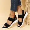 Sandalias Romanas de Cuña con Suela Gruesa y Tira Única de Fondo Plano Boca de Pez Sandalias Elásticas Estilo 2026 Comercio Exterior Transfronterizo Tallas Grandes Mujer