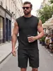 Conjunto masculino de verão casual, novo, transfronteiriço europeu e americano, Amazon, cor sólida, jacquard, gola redonda, moletom de manga curta, shorts