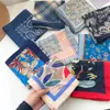 100% Algodón Diseño Coreano Cuadros Azules Cuadrado Pequeño Bufanda para Mujer Primavera Verano Versátil Combinación Camisa Decoración Bufanda Pequeña para Cuello Bufanda de Seda