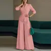 2026 Verano Nuevo Estilo Transfronterizo Europeo y Americano Comercio Exterior Ropa de Mujer de Moda Ropa de Trabajo Color Sólido de Atar Manga Larga Pantalones de Pierna Ancha Conjunto