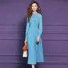 Vestido Chemise Crochê Vazado Original Fei Meng Yi para Mulheres Manga Longa Primavera Elegante Generoso Cintura Marcada Temperamento Saia Evasê